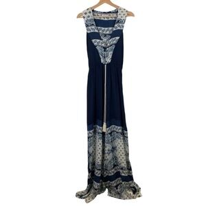 Tobi Wide Leg Long Line Sleeveless Navy Blue Bandanna Paisley Jumpsuit sz M